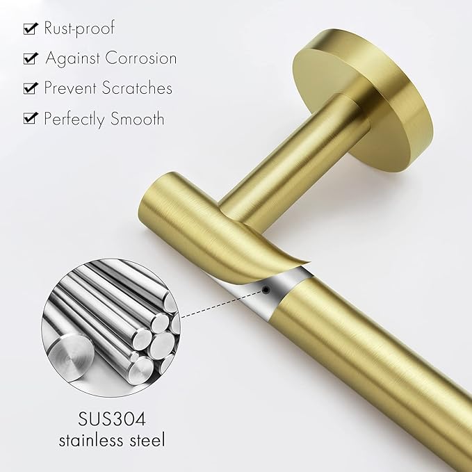 KES 9.6 Inches Hand Towel Bar Bathroom Towel Holder Kitchen Dish Cloths Hanger SUS304 Stainless Steel RUSTPROOF Wall Mount Brushed Gold, Total Length 12 Inch, A2000S30-BZ