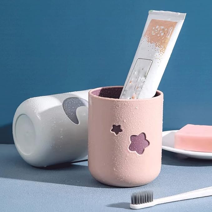 Two-Color Lucky Pair Cup Bathroom Toothbrush Cup Household Cartoon Star Moon Water Cup (Pink & White)