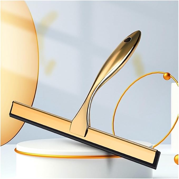 Window Squeegee Stainless Steel Squeegee for Shower Glass 10'' INCH Golden Color with Hooks Cleaner Door for Shower Glass