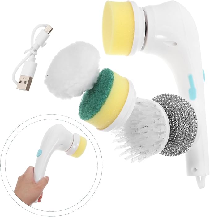 PRETYZOOM Versatile Cleaning Brushes Electric Scrubber Interchangeable Heads for Bathroom Kitchen Shower