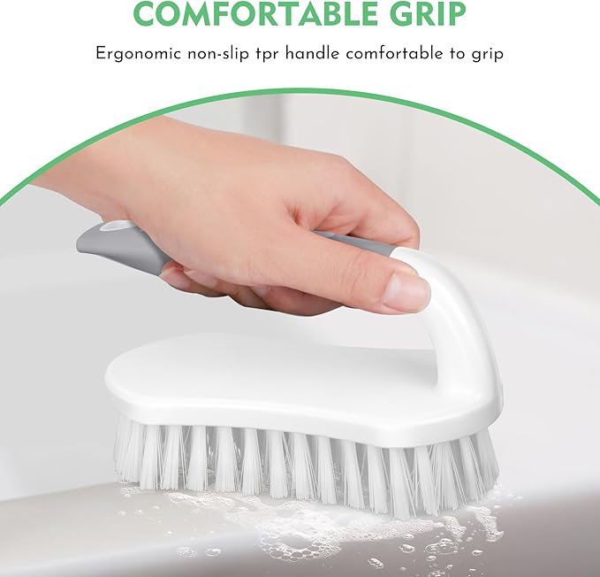 SetSail V-Shaped Grout Brush & Scrub Brush, V-Shaped Floor Scrub Brush Swivel Grout Brush Stiff Bristle Grout Scrubber for Bathroom, Kitchen, Wall, Deck, Garage, 2 Packs