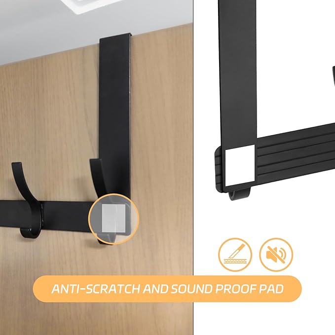 2 Pack Over The Door Hook，Door Hanger for Hanging，Over Door Hanger Holder for Coat Robe Hat Clothe Towels，Towel Racks for Bathroom with 12 Coat Hooks (Black, 2 Pack-6 Hooks)