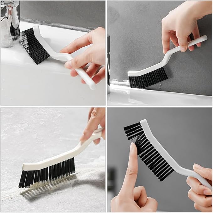 ARTIBETTER 2pcs Multifunctional Long Handle Cleaning Brushes for Bathroom Kitchen Grooves and Window Tracks, Stiff Bristle Crevice Scrub Brushes for Tile Grout and Corner Cleaning