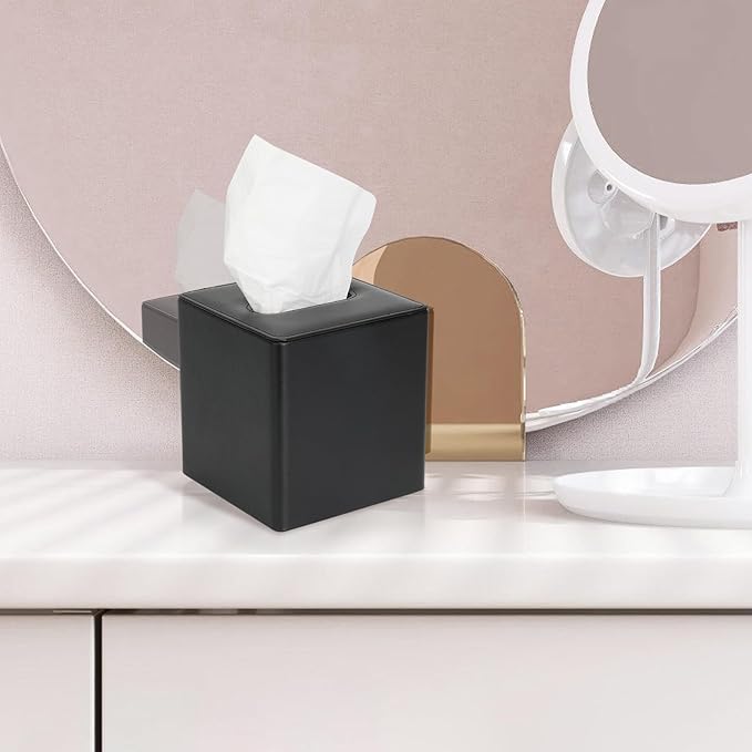 MOCHTERO Decorative Tissue Box Cover Square Leather, Tissue Holder,Bathroom Accessories,for Home and Office,Black
