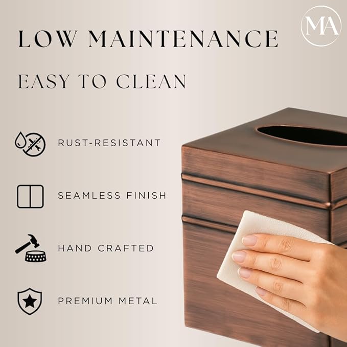Monarch Abode Tissue Box Cover Square – Handcrafted Border Embossed Antique Copper Metal Tissue Holder Box for Bathroom Accessory, Aesthetic Decorative Facial Napkin Cube for Modern Home Decor