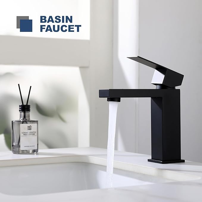 Black Bathroom Sink Faucet One Hole Faucet Single Handle 2 Packs 1 Hole Vanity SUS304 Stainless Steel Faucets for Bathroom Sink Matte Black Bathroom Faucet 2 Pieces, SF3-BK-P2