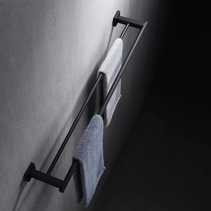 Miyili Matte Black Double Bath Towel Bar 30-Inch SUS 304 Stainless Steel Towel Holder Rack for Bathroom, A02B75B
