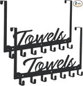 2 Pack Over The Door Hooks, Towel Rack for Bathroom Towel Holder for Hanging Heavy Duty, Over Door Towel Hanger with 14 Coat Hooks for Bedroom Bathroom Kitchen Towels, Bags, Hats - Black
