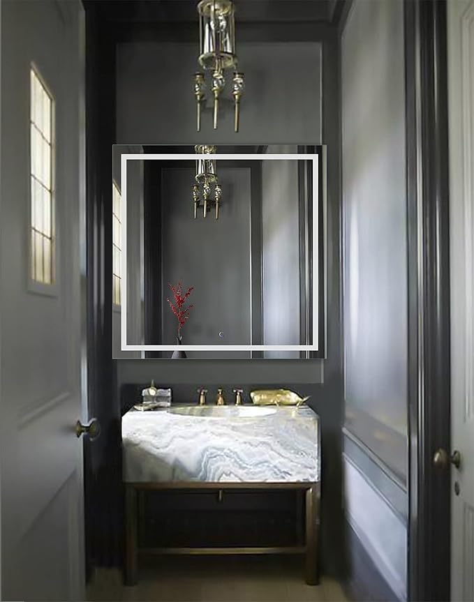 Krugg | 42 Inch X 42 Inch LED Bathroom Mirror | Lighted Vanity Mirror Includes Dimmer & Defogger | Wall Mount Vertical or Horizontal Installation