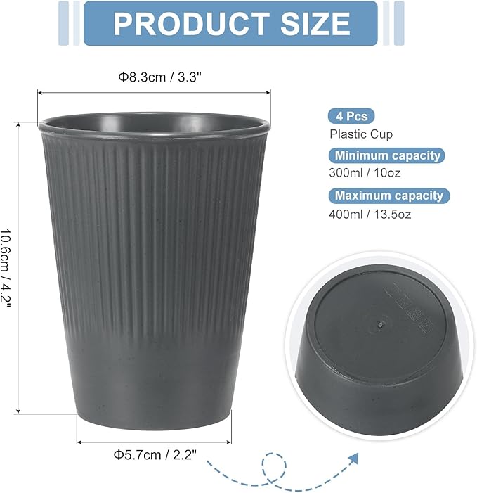 uxcell 4 Pcs Simple Toothbrush Cup, 3.3 x 3.3 x 4.2 Dishwasher Safe Bathroom Tumbler Reusable Plastic Cup Set for Storing Toothpaste Combs, Gray