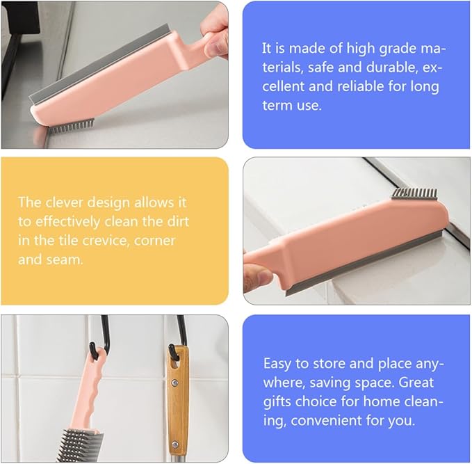 Multi-Function Seam Cleaning Brush 3-in-1 Floor and Countertop Crevice Scrubber with Plastic Bristles for Bathroom and Kitchen Cleaning, Pink