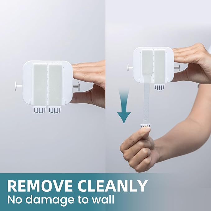 TAILI Mop and Broom Holder Wall Mount Grippers, 3 Hangers and 8 Adhesive Strips, Damage Free Hanging Wall Mount, Household Cleaning Organizer for Organization and Storage, Holds up to 4 lbs, Grey