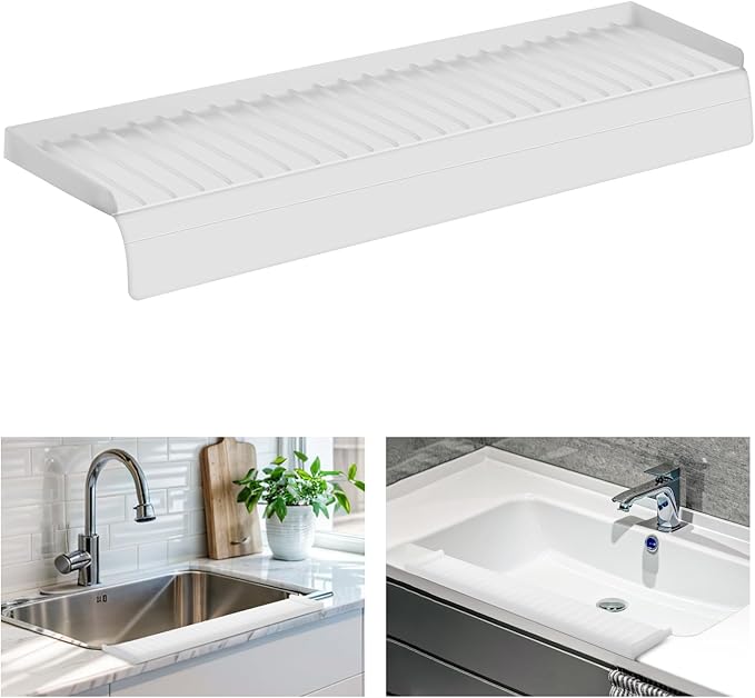 Sink Edge Protector with Suction Cup, 14" x 4", Silicone Sink Splash Guard for Kitchen & Bathroom, Protect Countertop from Scratches, Stains, for Stainless Steel Granite Quartz