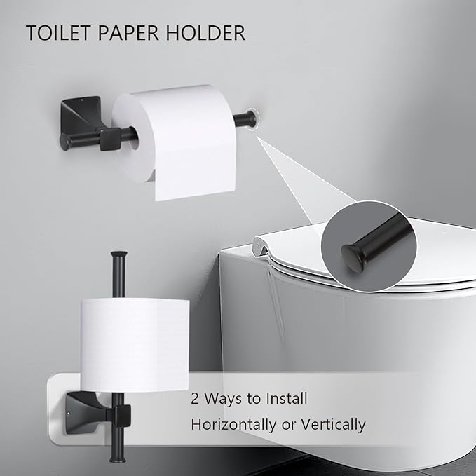 Sturdy Toilet Paper Holder Wall Mount,Premium SUS 304 Stainless Steel Rustproof Toilet Paper Roll Holders for Bathroom, Washroom,Kitchen (Black)