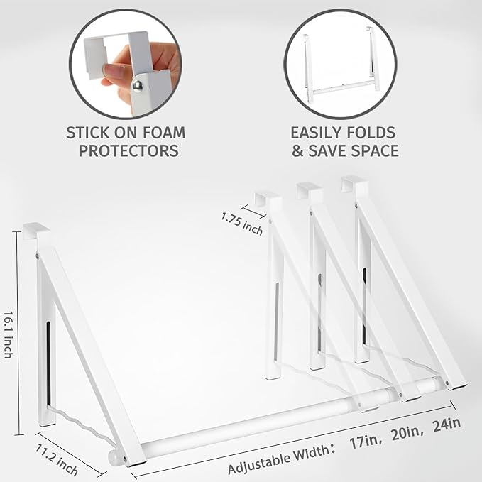 Over The Door Clothes Hanger Rack Foldable Space-Saving Over The Door Hooks for Laundry Drying Bathroom Towels & Home Office(White)