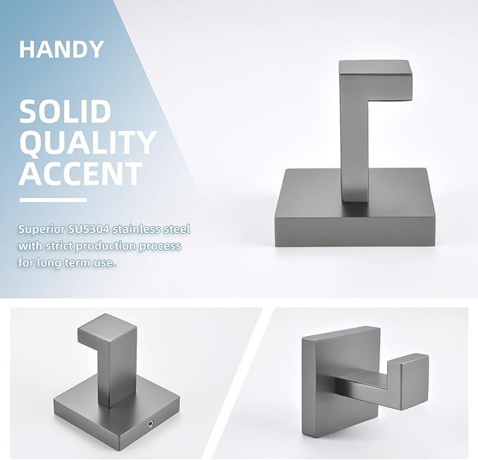 Angle Simple Bathroom Towel Hook, SUS304 Stainless Steel Hand Towel Holder, Coat Robe Clothes Hook for Wall, Gunmetal Gray