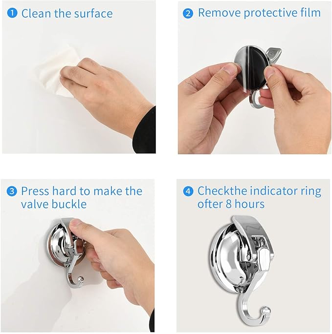 Heavy Duty Vacuum Suction Cup Hooks, Silver Plated Polished Super Suction for Kitchen Bathroom, 1 Pack