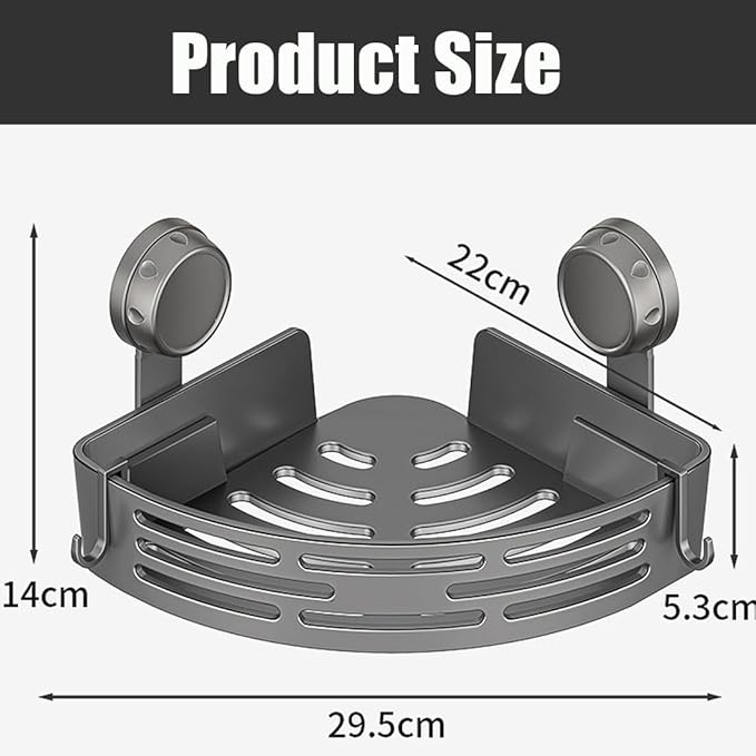 No-Drill Bathroom Corner Shelf, 3 Tier Corner Shelf Bathroom, Suction Cup Corner Shower Shelf, Wall Mounted Storage Rack for Bathroom & Kitchen (1PCS-Black)