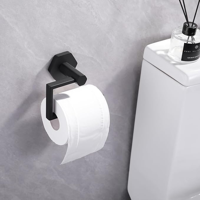 GERZWY Bathroom Toilet Paper Holder Stainless Steel Paper Towel Dispenser Tissue Roll Hanger Wall Mounted, Matte Black