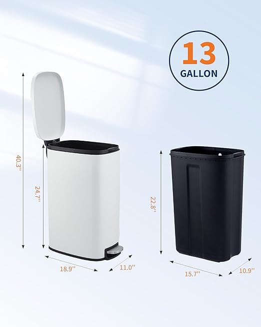 3.2 Gallon / 12 Liter Trash Can Stainless Steel Garbage Can with Removable Inner Bucket for Offices, Hands-Free Kitchen Step Trash Can for Kitchen & Bathroom, White
