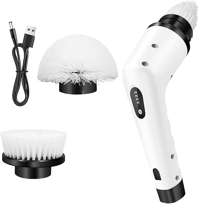 Electric Spin Scrubber, Electric Cleaning Brush, Cordless Cleaning Brush with 3 Replaceable Brush Heads, Bathroom Scrubber 3 Adjustable Speeds, Power Sscrubber for Shower, Floor
