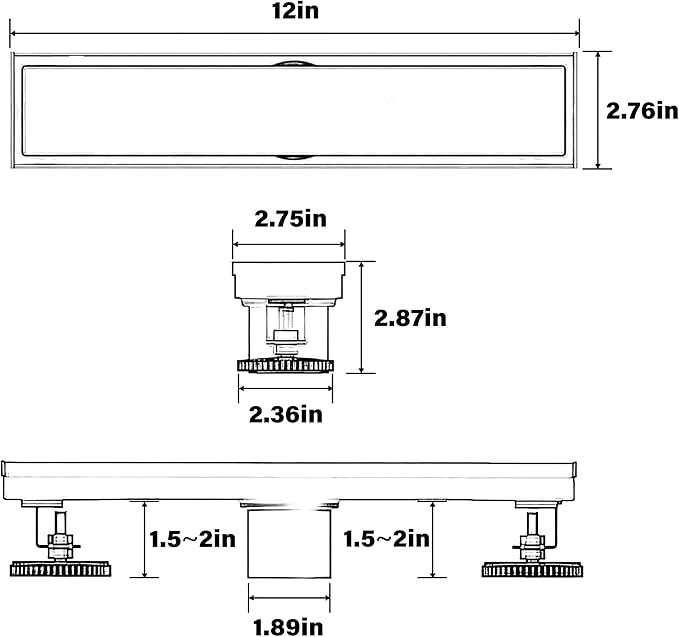 12 Inch Linear Shower Drain Bathroom Kitchen Golden Floor Drain Removable Capsule Pattern Cover Accessories Shower Drain 304 Stainless Steel Drain with Hair Strainer Adjustable Leveling Feet