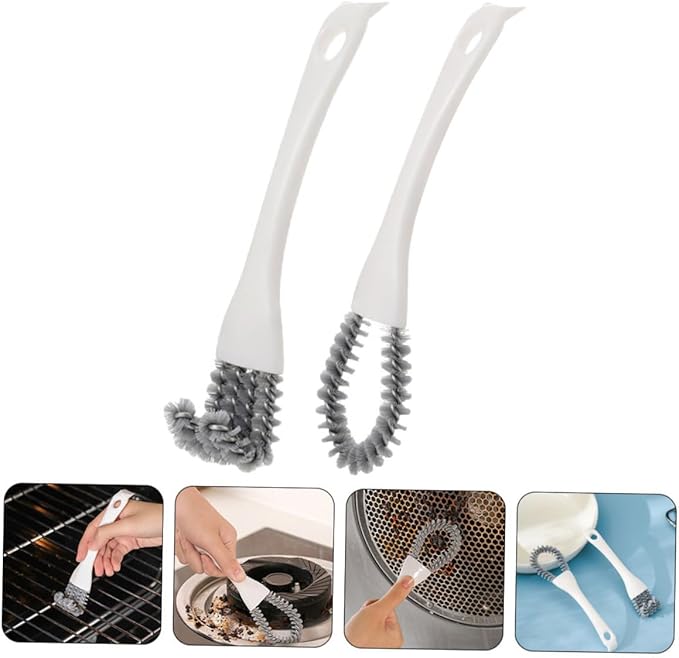 2pcs Heavy Duty Crevice Cleaning Brush Set with U-Shaped and Bent Design, Multifunctional Kitchen Grout Scrub Tool for Stove, Grill, and Tight Space Cleaning