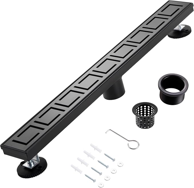48 Inch Linear Shower Drain, Matte Black Shower Drain, Removable Grate, 304 Stainless Steel, Easy to Install and Clean for Bathrooms (Drain Base Not Included), LSD-30A-48B