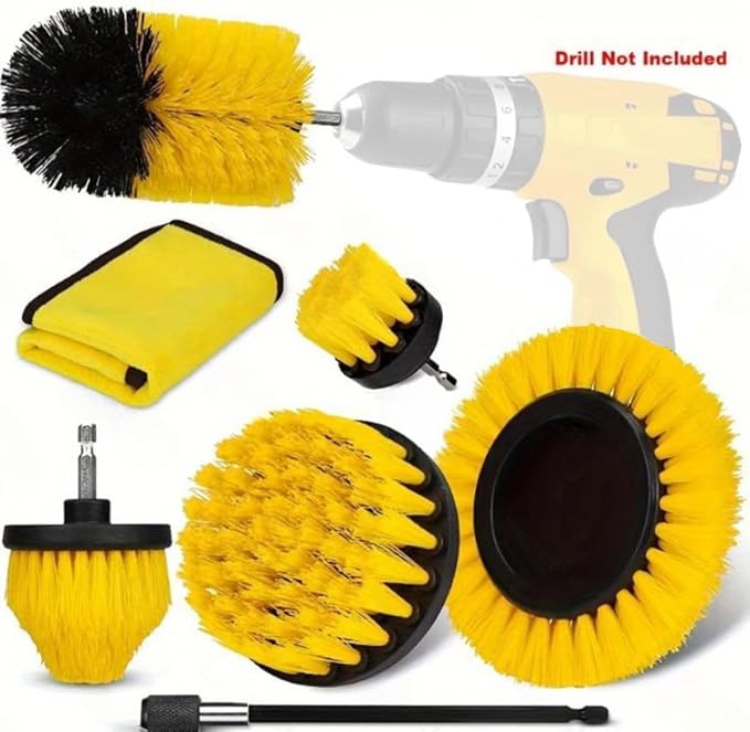 Drill brush accessory set, electric cleaning scrub brush suitable for drill bits, extended accessories, multi-purpose bathrooms, automotive details, carpets, tile grout, kitchen sinks, corners (7PCS)