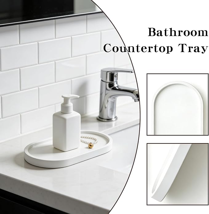 Bathroom Countertop Tray, 9x4.6 Inch for Bathroom、Vanity, Jewelry、Perfume Organizer、Aesthetic Home Décor