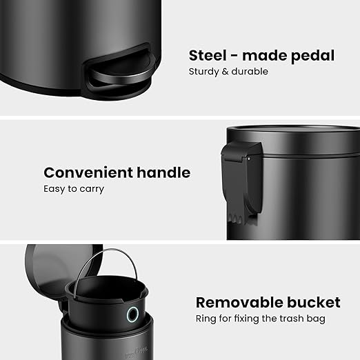 mVm Kitchen Trash Can with Lid, 5.3 Gal Black Trash Can Garbage Can for Home Office (Black)