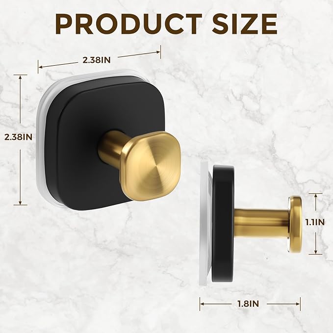 Suction Cup Hooks for Shower, No-Drill Towel Hooks for Bathrooms, Kitchen, Glass Door, Mirror, Tile, Shower Suction Hooks for Hanging Towels, Robe, Loofah, Christmas Wreath (Black&Gold, 4 Pack)