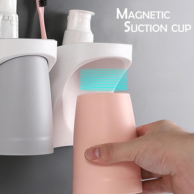 Toothbrush Holder Suction Cup Set, sgzscl Bathroom Storage Organizer Space Saving for Family Members Father Mother and Son/Daughter (Purple White)