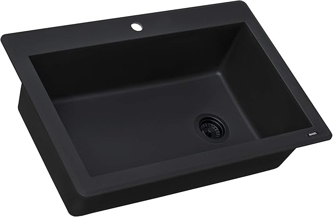 Ruvati 33 x 22 inch epiGranite Drop-in Topmount Granite Composite Quartz Single Bowl Kitchen Sink - Midnight Black - RVG1033BK