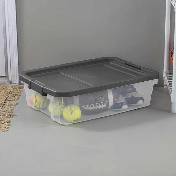 2 Pack 40 Quart Stackable Storage Bins with Latching Lids, Durable Clear Plastic Modular Organizing Containers for Closet, Bathroom, Office & Underbed，Basement & Attic