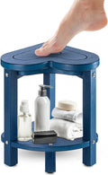 Corner Shower Stool for Inside Shower - Waterproof Corner Shower Bench, HDPE Plastic Bathroom Bench, Adjustable Height Corner Chair for Shaving Legs,Storage Shelf,Non-Slip Feet,Blue