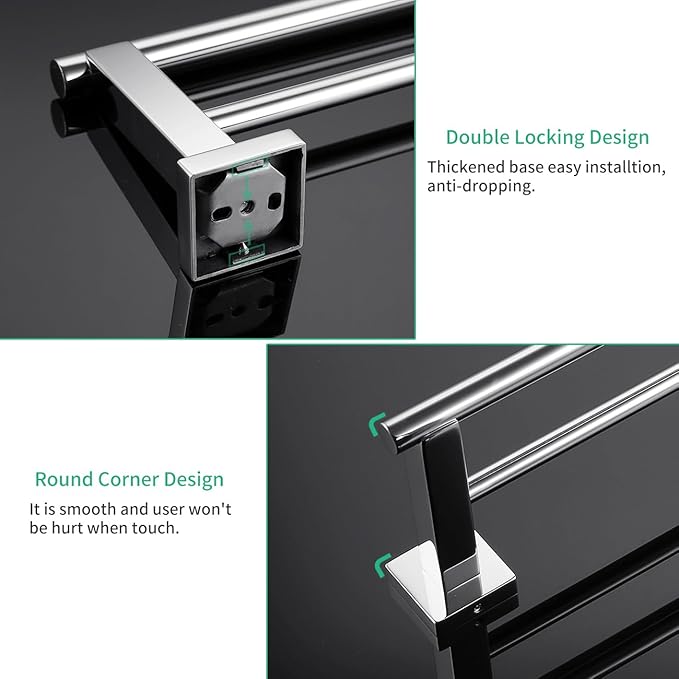 Miyili Bathroom Double Towel Bar 30-Inch Stainless Steel Bath Hand Towel Rack Wall Mount Polished Finish, A02C75B