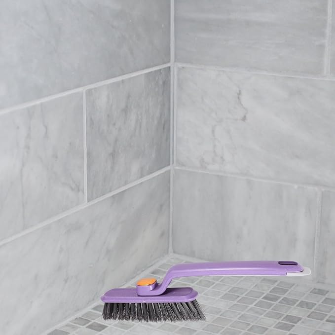 Hard Bristle Crevice Cleaning Brush Long Handle 360° Rotating Groove Scrubber for Bathroom Tiles, Sink, Window Tracks, and Small Space Cleaning Tools