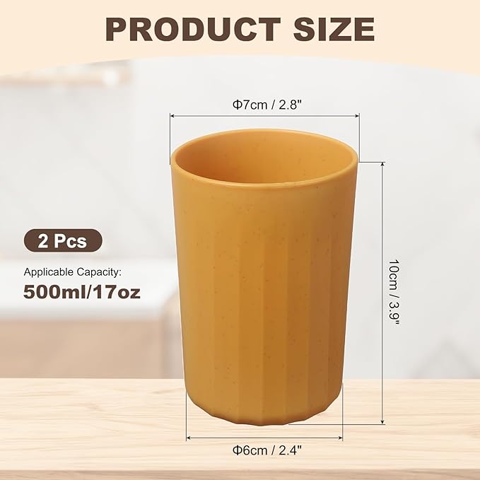 uxcell 2 Pcs Simple Toothbrush Cup, 2.8 x 2.8 x 3.9 Inch Bathroom Tumbler Reusable Plastic Cup Set for Storing Toothpaste Toothbrushes Combs Water Beverages, Yellow
