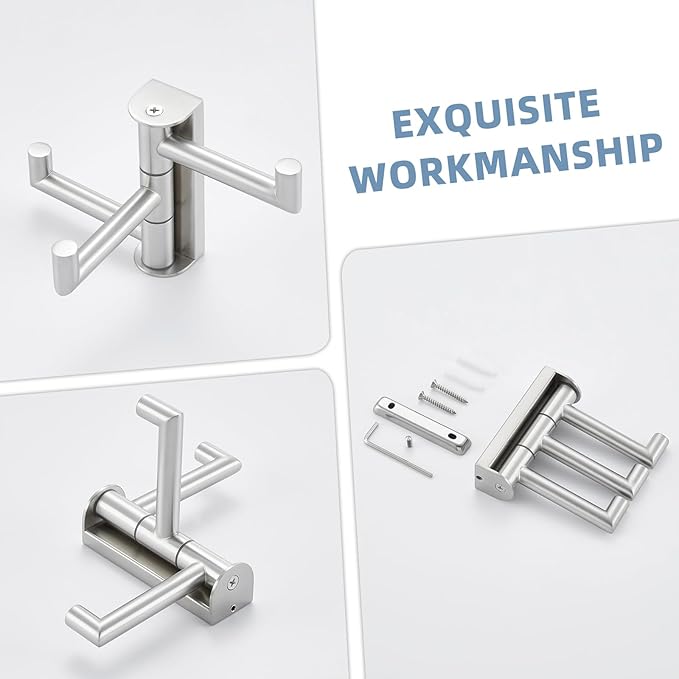 Suyar Bathroom Towel Hook 3 Arms, SUS 304 Stainless Steel Swivel Coat Robe Holder, Towel Hanger Wall Mounted, Brushed Nickel