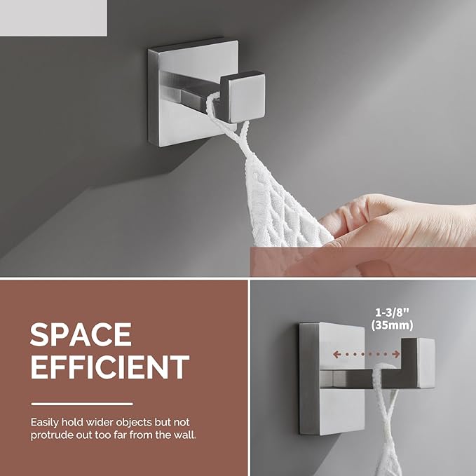 Angle Simple Bathroom Towel Hook Brushed Nickel, SUS304 Stainless Steel Hand Towel Rack, Square Coat Robe Hook, Wall Mount