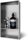 Shower Niche Insert Tile Ready, Bath Niche 13 × 25 Double Shelves, Recessed Niche Shower for Bathroom Storage, Brushed Nickel