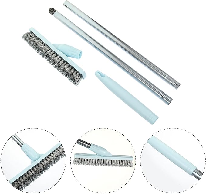 Rotatable Long Handle Floor Grout Brush Blue Stiff Bristle Scrub Brush for Bathroom Tile and Kitchen Crevice Cleaning
