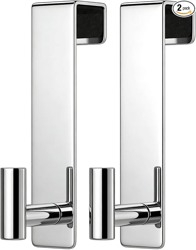 PMMASTO 2-Pack Over The Door Hooks - Rustproof Stainless Steel Door Hangers for 1-3/4 Inch Doors, Non-Marking and Tool-Free Easy Install (Polished Silver, T Shape-Fits 1-3/4" Thick Door)