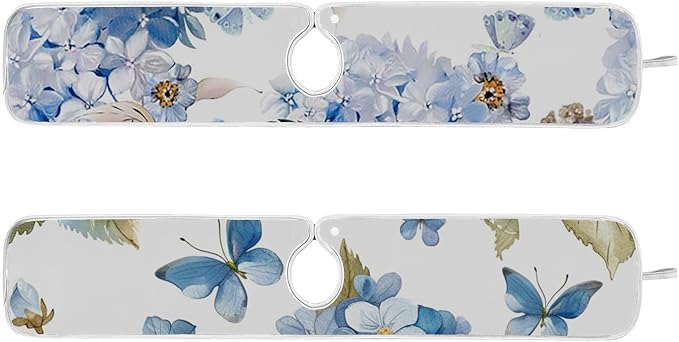 Sink Faucet Absorbing Mat Kitchen Sink Splash Guard Splash Faucet Drip Catcher for Bar RV Bathroom 2PCS 23.6x5.5in Watercolor Hydrangea Butterfly