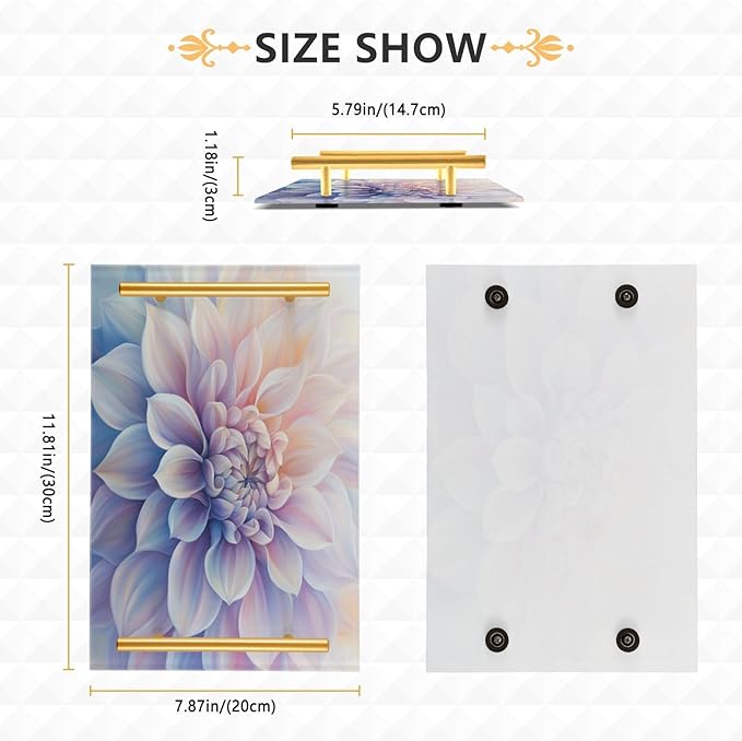 Dahlia Vanity Tray Acrylic Bathroom Countertop Tray Flower Decorative for Kitchen Desk Organizer Makeup Storage Tray