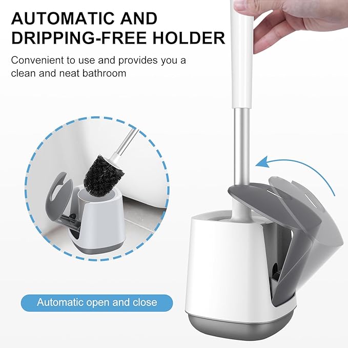 SetSail Grout Cleaner Brush with Long Handle & Toilet Brush and Holder, V-Shaped Floor Scrub Brush Swivel Grout Brush Stiff Bristle Floor Grout Scrubber for Bathroom