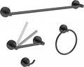 4 Pieces Bathroom Hardware Accessories Set (18-Inch Single Towel Bar, Towel Ring, Toilet Paper Holder, Double Towel Hooks) Matte Black Stainless Steel and Zinc Alloy Wall Mounted