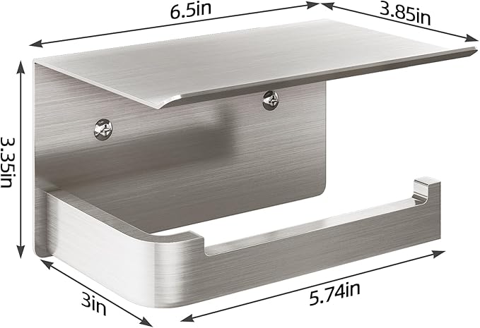 Toilet Paper Holder with Phone Shelf, Brushed Nickel Toilet Paper Holder Wall Mount, Rustproof Stainless Steel Bathroom Storage