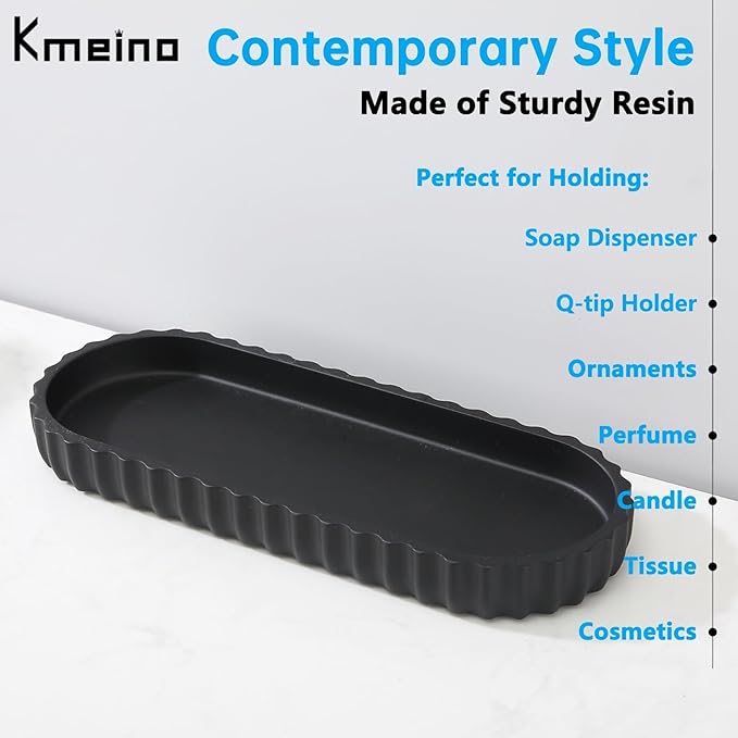 Bathroom Tray Black Countertop, Resin Bathroom Vanity Tray for Toilet Bathroom Organizer for Perfume, Makeup, Jewelry, Candle, Key Ring Décor Bathroom Accessories Vanity Storage